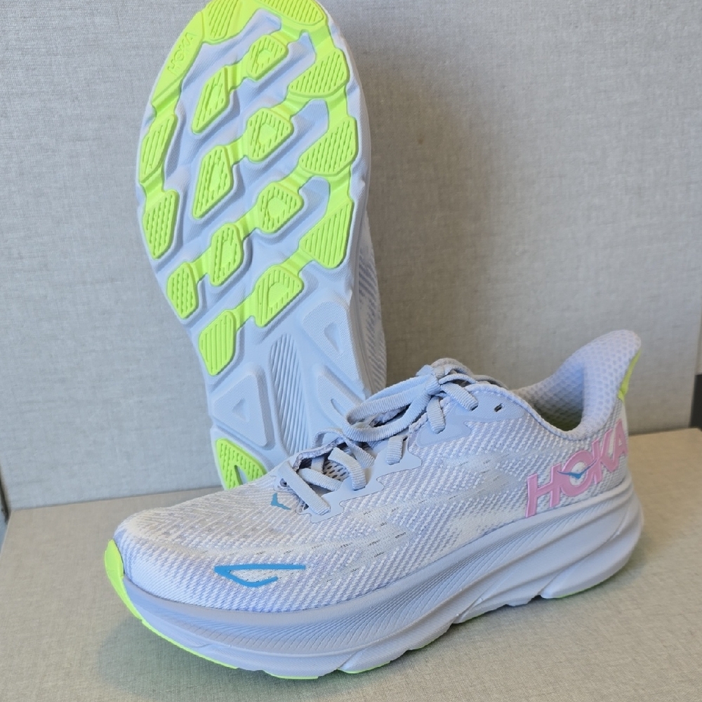 Brand New Hoka Clifton 9 Running Shoes, The color Is called Sea Ice. (w 7).